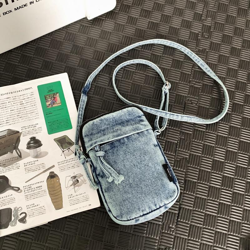 Kuluosidi Denim telefoontas rits mini schouder crossbody tas voor vrouwen mannen lichtblauwe kleur