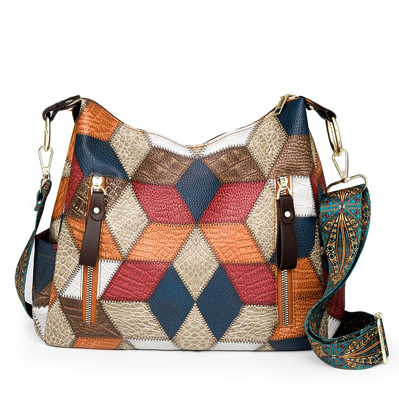 KULUOSIDI BAG Damestas Zacht leren multi-pocket crossbody tas Vintage schoudertas blauw