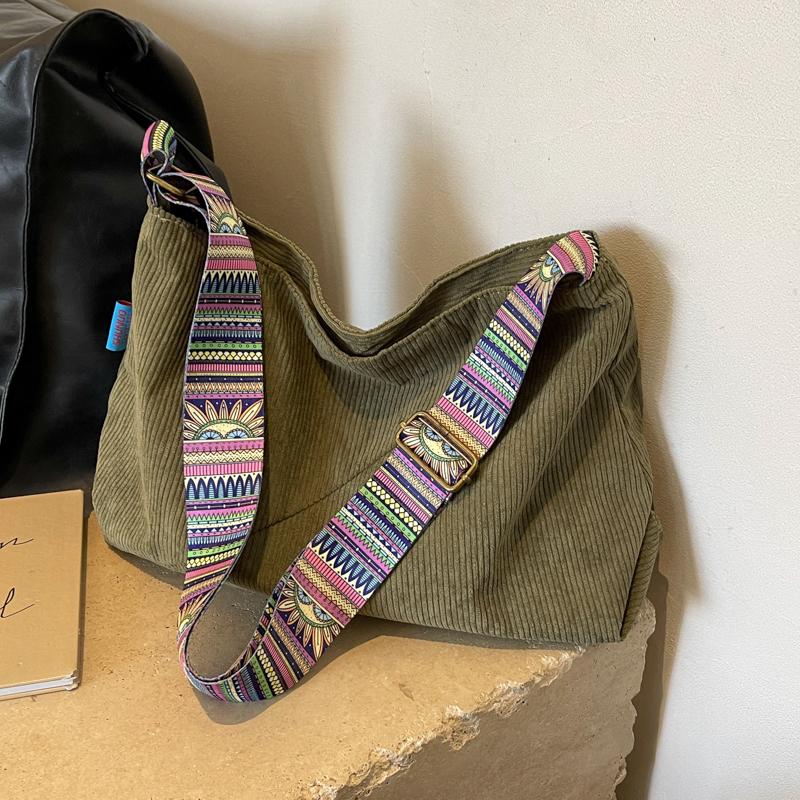 RUWB BAGS Corduroy Crossbody Tassen voor Vrouwen Dames Grote Capaciteit Schoudertas Mode Portemonnee en Handtassen Effen Kleur Vrouwen Messenger Bag groen