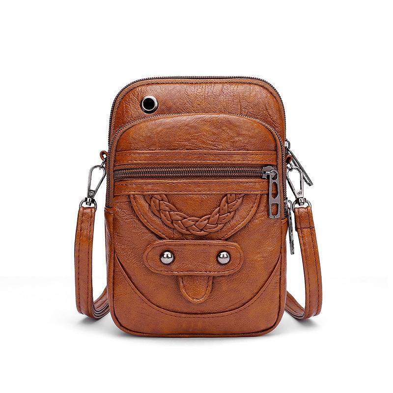 VIA ROMA Vintage zachte leren crossbodytassen Rivet PU vrouwen Messenger schoudertas kleine vrouwelijke handtassen telefoon portemonnees zwart en bruin 13*6*19cm bruin