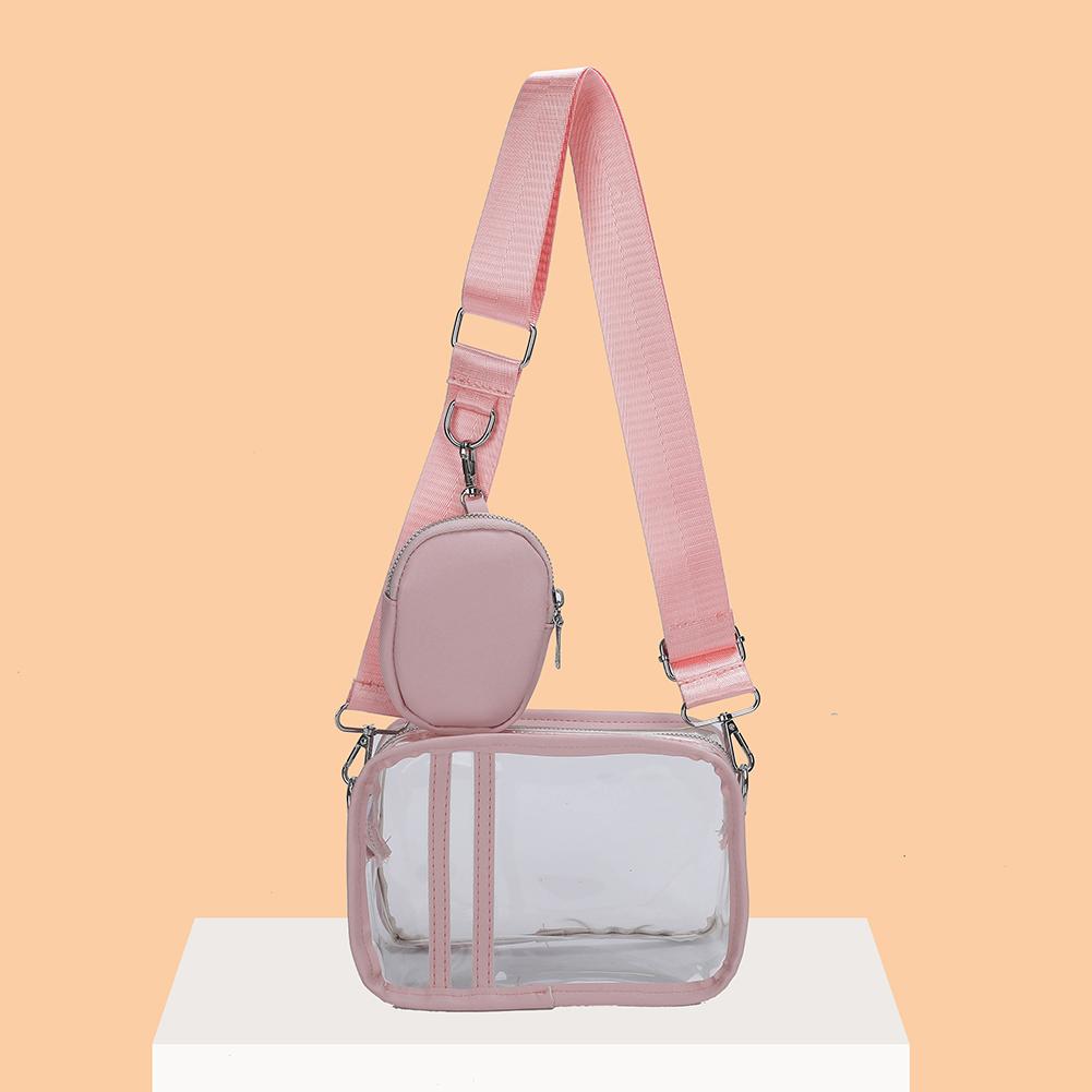 A fashionable clothing Transparante PVC schoudertas stadion goedgekeurd kleine vierkante portemonnee casual draagbare waterdichte verstelbare riem voor volwassen tieners roze