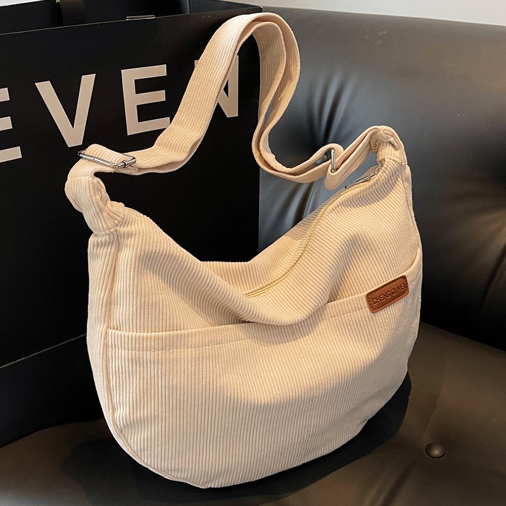 A fashionable clothing Vrouwen Corduroy Crossbody Tas Veelzijdige Multi Pocket Handtas Verstelbare Band Rits Schoudertas Boodschappentas wit