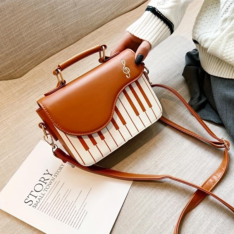 Your favorite bag Piano Muzieknoot Handtas, Creatieve Mini Crossbody Tas, Trendy Vierkante Schoudertas Cadeau Voor Muziekliefhebbers PU bruin