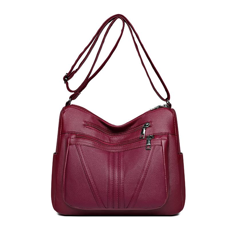 Kuluosidi Zachte leren tas voor dames, schoudertas voor middelbare en oudere moeders, kleine vierkante tas rood