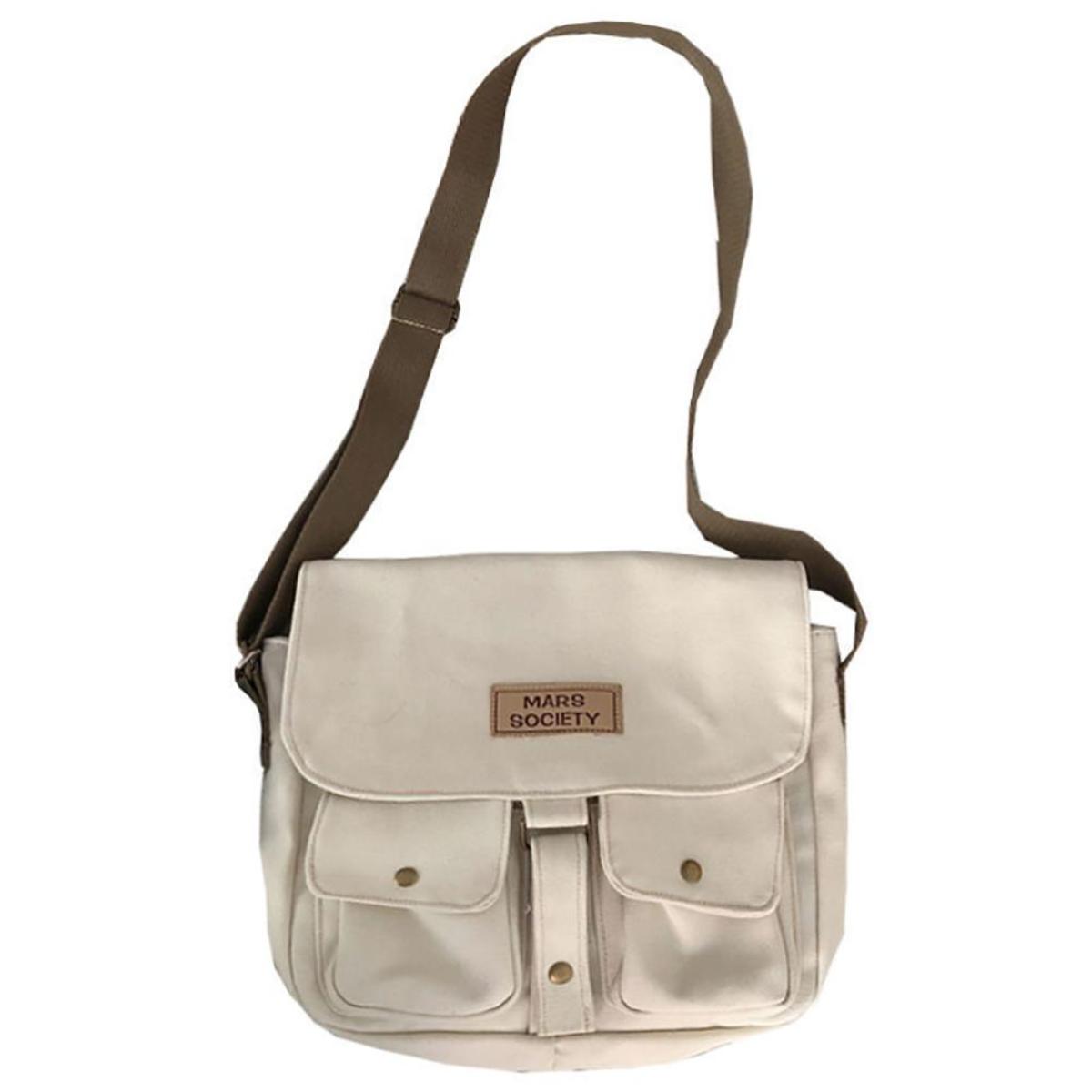Tondo Vrouwen Canvas Schoudertas Japanse Harajuku Messenger Bag Studenten Handtas Satchel wit