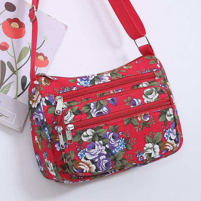 Colorful Bag Bloemenprint Dames Schoudertassen Oxford Diagonaal Kleine Vierkante Handtas Multifunctionele Casual Reis Crossbody Tas 25x8x17cm rood