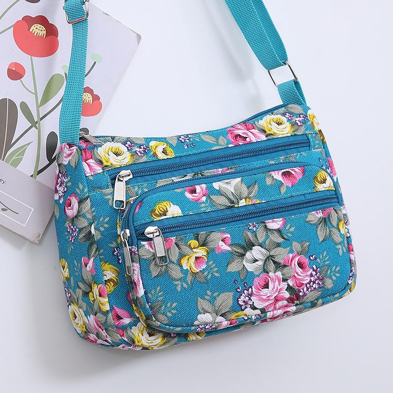 Colorful Bag Bloemenprint Dames Schoudertassen Oxford Diagonaal Kleine Vierkante Handtas Multifunctionele Casual Reis Crossbody Tas 25x8x17cm blauw