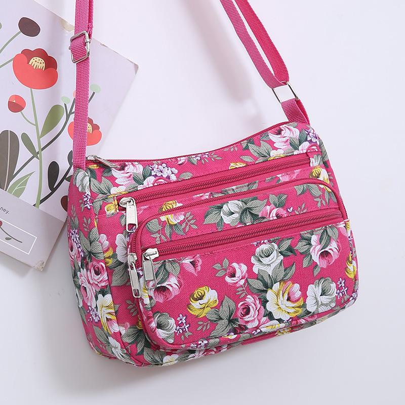 Colorful Bag Bloemenprint Dames Schoudertassen Oxford Diagonaal Kleine Vierkante Handtas Multifunctionele Casual Reis Crossbody Tas 25x8x17cm warm roze kleur