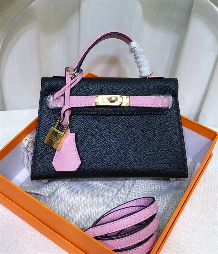 Purple Rose Nieuwe Palm Patroon Hoofdlaag Leer EP Leer Contrasterende Kleur Geblokte Handheld Enkele Schouder Crossbody Tas Dames Tas 19x8x15cm zwart