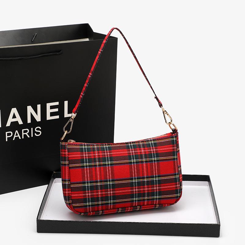 CrossCart 2025 Dames Plaid Baguette Canvas Schoudertas - Koreaanse Retro Literaire Stijl rood