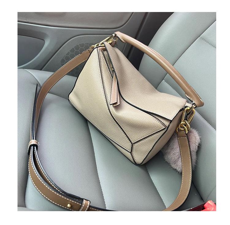 CrossCart 2024 Dames Geometrische Splicing Mini Leren Handtas - Zachte Koeienhuid Enkele Schouder Kussen Messenger Bag