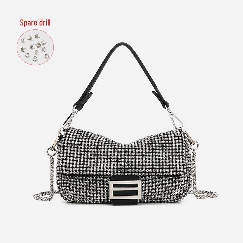 VantaGoods 2025 Zomermode Diamant-Studded Chain Crossbody Schoudertas voor Vrouwen 20*3.5*14 zilver