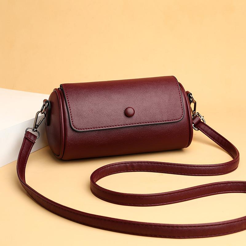 NK39UR Nieuwe kleine crossbodytas voor dames, trendy veelzijdige cilindervormige schoudertas, vintage Boston-kussenontwerp, effen kleur, eenvoudige handtassen 22x12x11cm rood