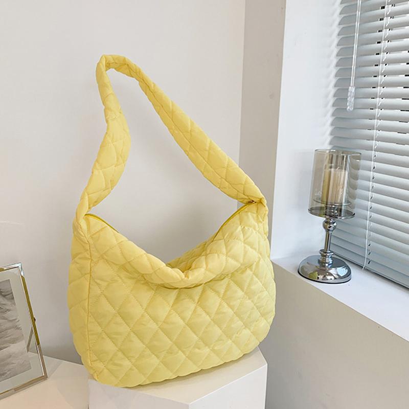 NK39UR Winterdons borduurgaren schoudertas Mode gewatteerde knoedel Crossbody tas met grote capaciteit 38x9x34cm geel