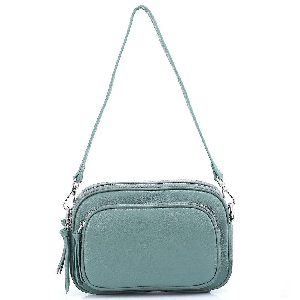 Zency Eenvoudig Casual Design Vrouwen Schoudertas Toplaag Koeienhuid Leren Handtas Meer Zakken Grote Capaciteit Vrouwelijke Crossbody Tas lichtblauwe kleur