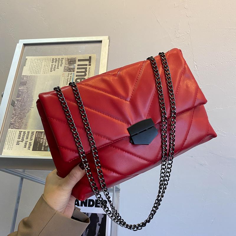 Yogodlns Fashion PU Vrouwen Schoudertas Kettingband Leren Handtas Crossbody Handtas Tote 28*19*8cm rood