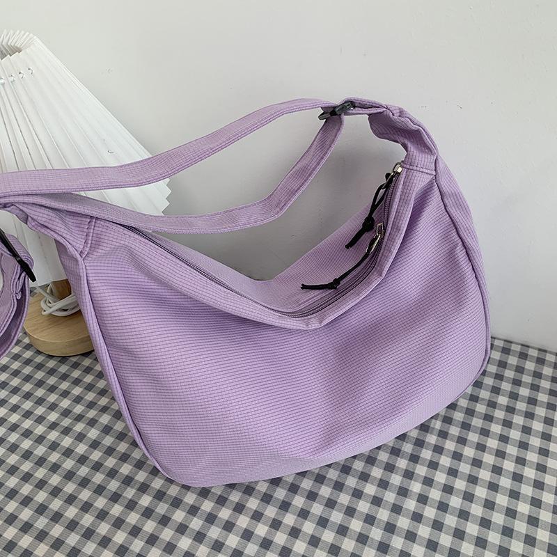 VIA ROMA Dames canvas tas studenten Japans systeem Harajuku eenvoudige wafelcheck literaire enkele schouder effen kleur crossbody tas knoedelzak