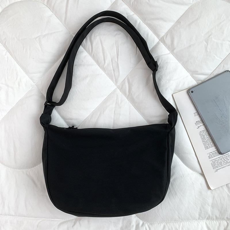 VIA ROMA Dames canvas tas studenten Japans systeem Harajuku eenvoudige wafelcheck literaire enkele schouder effen kleur crossbody tas knoedelzak