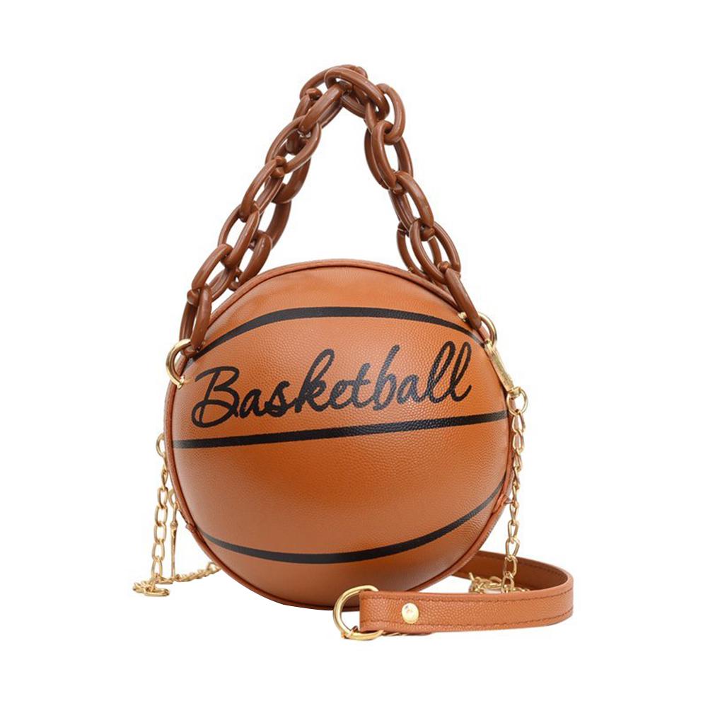 DHSM Glinsterende INS Fashion basketbaltas voor dames met ronde vorm en crossbody-ontwerp bruin
