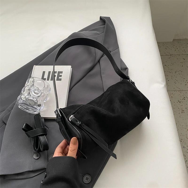 RUWB BAGS Dames leren fluwelen crossbody tassen voor vrouwen 2024 winter vrouwelijke oksel kleine schoudertas handtassen en portemonnees zwart