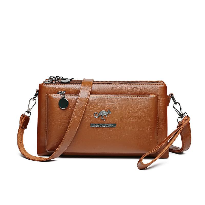 Kuluosidi Dames Multi-Layer Tas Zacht Leer Moeder Tas Middelbare Leeftijd Crossbody Tas Kleine Schoudertas kameel