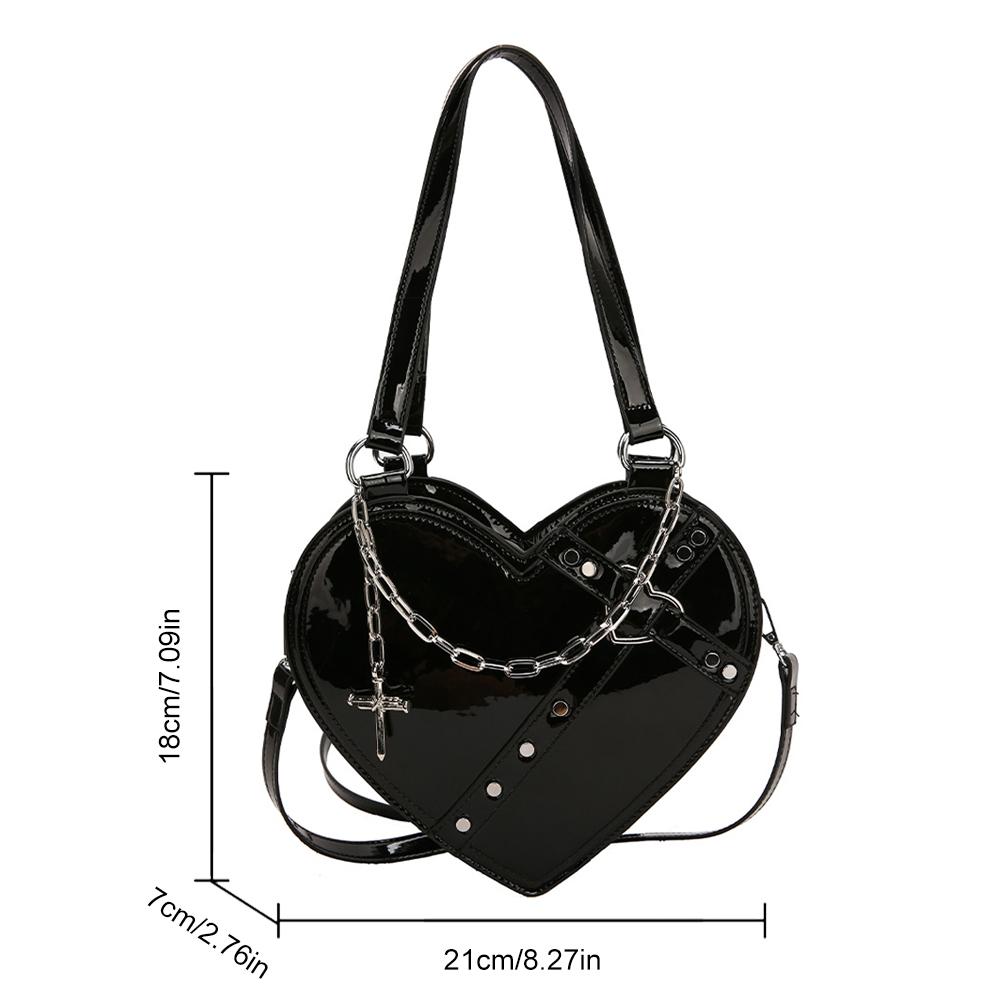 A fashionable clothing Vrouwen Crossbody Tassen Hartvormige Schoudertas Y2K PU Leer Kruisketting Metallic Kleur Spice Girls Outdoor Tas zwart