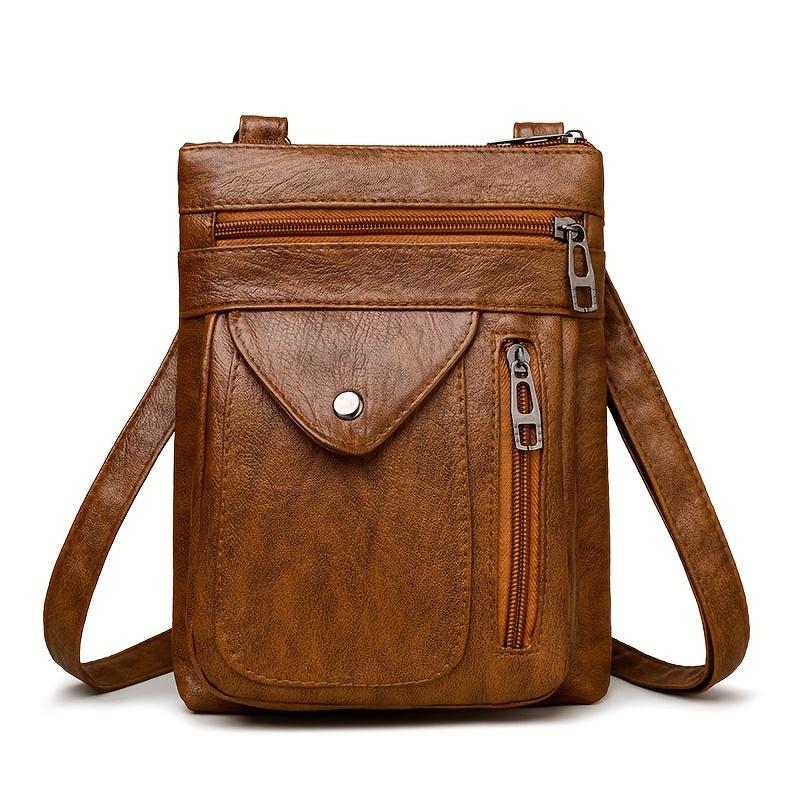 RUWB BAGS Mode Mini Crossbody Tassen voor Vrouwen Chique Multi-Rits Compartimenten Schoudertas Gevoerde Dagelijkse Handtassen Accessoire bruin