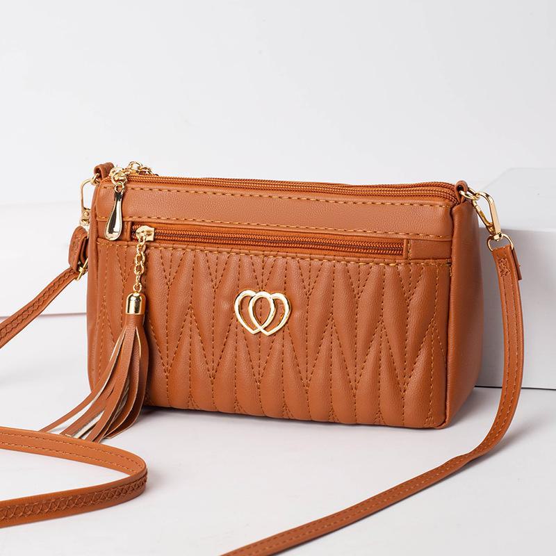 AI Supermarket Mini Messenger Bag voor dames: Hoogwaardig kwastje van zacht leer voor vrouwen van middelbare leeftijd lichtbruin