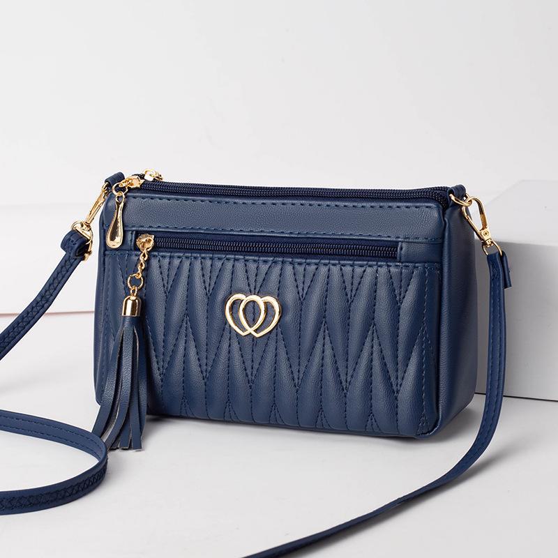 AI Supermarket Mini Messenger Bag voor dames: Hoogwaardig kwastje van zacht leer voor vrouwen van middelbare leeftijd marineblauwe kleur