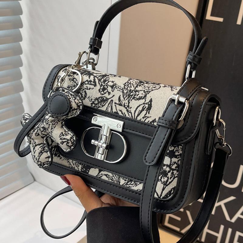 Fancy Lady Hot Style High-end westerse stijl bedrukte draagbare kleine vierkante tas Damestas Trendy stiksels Crossbody tas met enkele schouder one size zwart