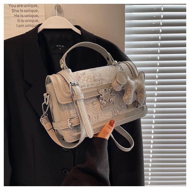 Fancy Lady Hot Style High-end westerse stijl bedrukte draagbare kleine vierkante tas Damestas Trendy stiksels Crossbody tas met enkele schouder one size lichtgrijze kleur