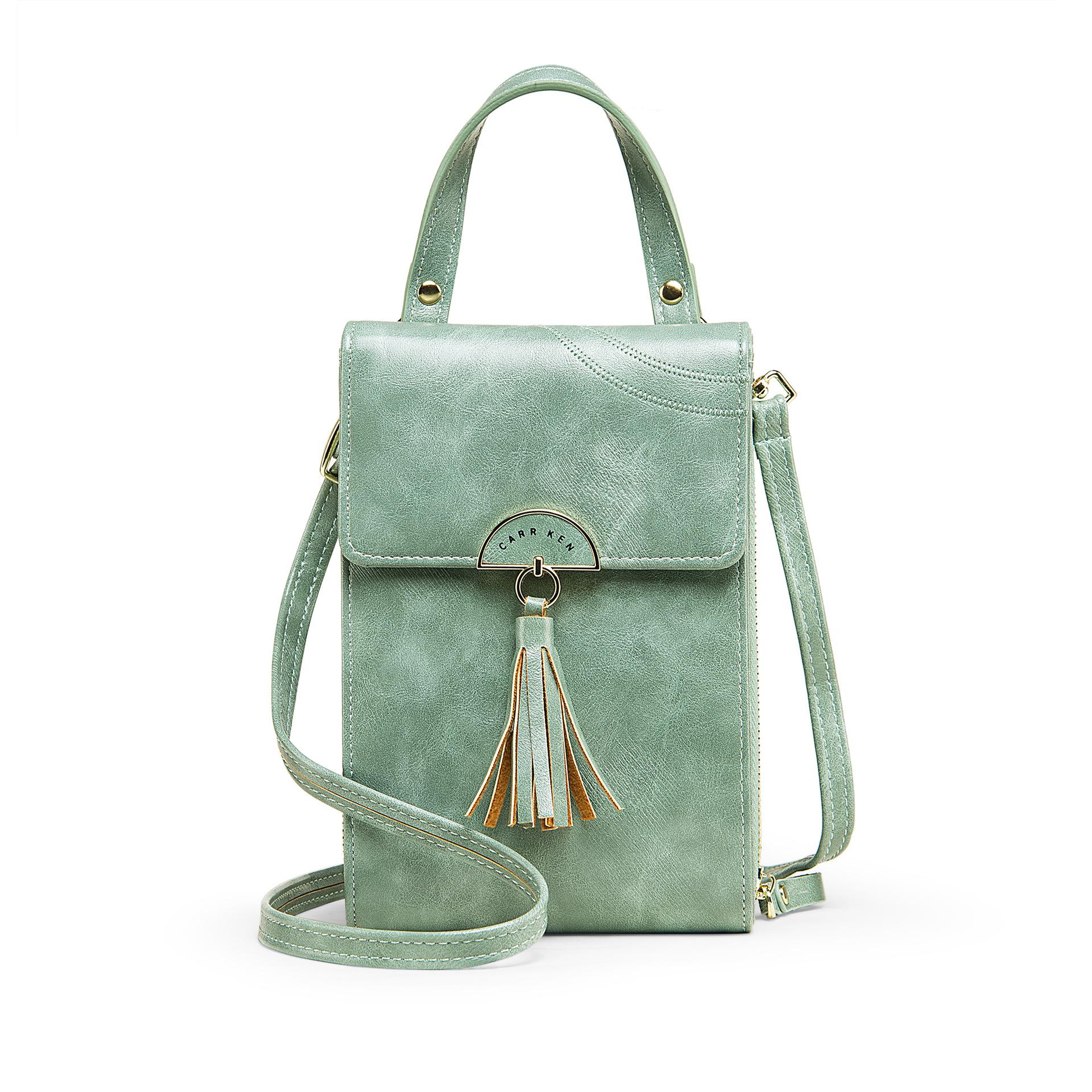 Carrken Dames mobiele telefoon tas retro olie wax lederen rits tas kwast schoudertas messenger bag 17.5x12x5cm