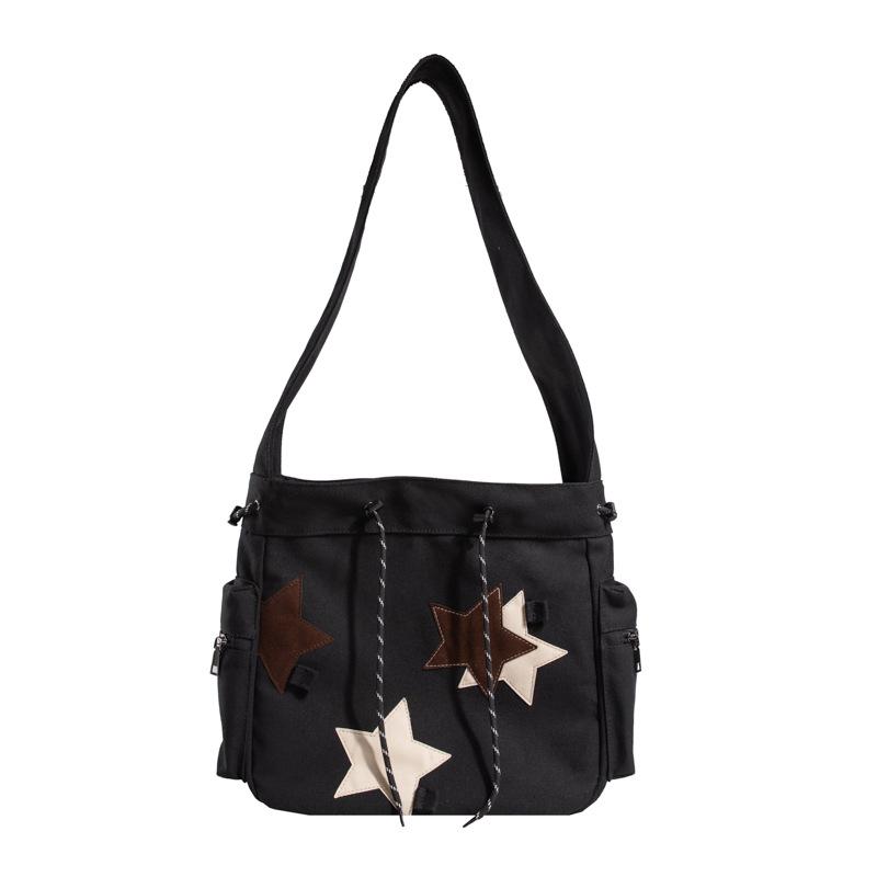 Kuluosidi Canvas tas Dames grote capaciteit stoffen tas Star Academy Style schoudertas Crossbody tas zwart