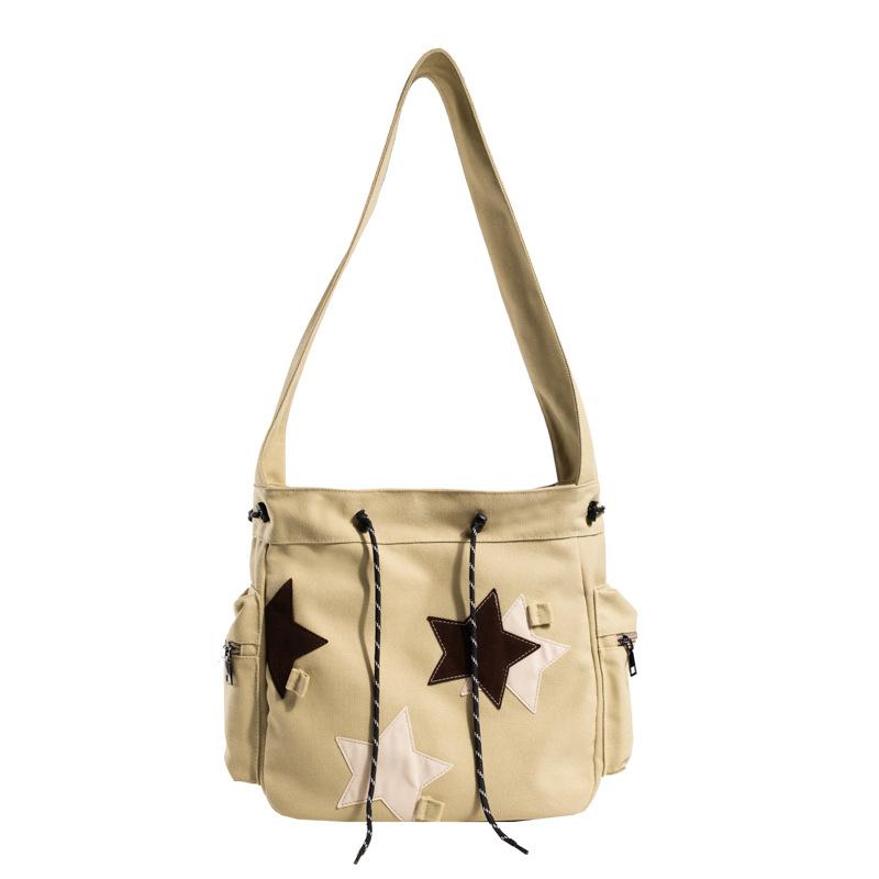 Kuluosidi Canvas tas Dames grote capaciteit stoffen tas Star Academy Style schoudertas Crossbody tas kaki