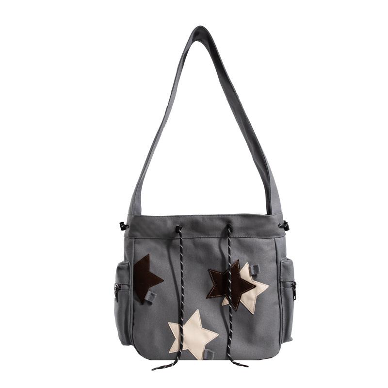 Kuluosidi Canvas tas Dames grote capaciteit stoffen tas Star Academy Style schoudertas Crossbody tas grijs