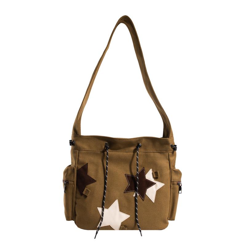 Kuluosidi Canvas tas Dames grote capaciteit stoffen tas Star Academy Style schoudertas Crossbody tas bruin