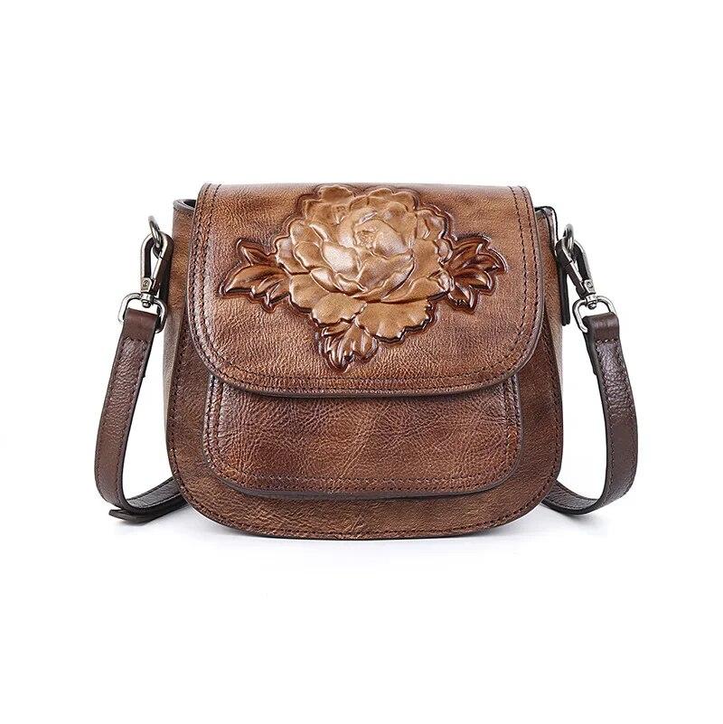RUWB BAGS Hoge kwaliteit vrouw vintage sling messenger schoudertassen vrouwelijke vrijetijdsbesteding kleine reliëf dames lederen bloementas koffie