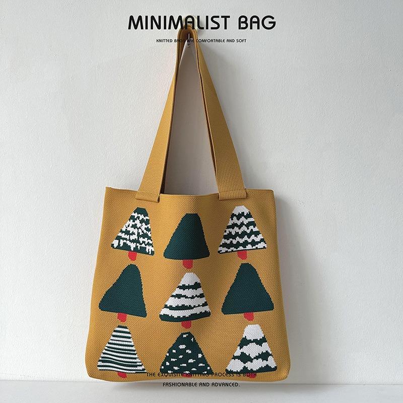 VIA ROMA Creatieve cartoon kerstboom gebreide handtas dames trend grote capaciteit studententas schoudertas One Size