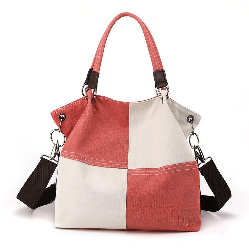 VIA ROMA Casual dames canvas tas Crossbody tas Mode patchwork kleurcontrast schoudertas voor dames One Size rood