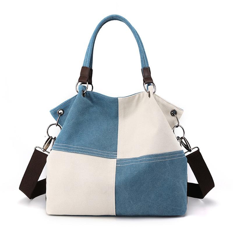VIA ROMA Casual dames canvas tas Crossbody tas Mode patchwork kleurcontrast schoudertas voor dames One Size blauw