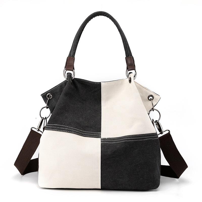 VIA ROMA Casual dames canvas tas Crossbody tas Mode patchwork kleurcontrast schoudertas voor dames One Size zwart