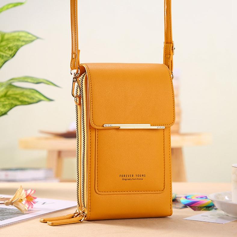 Your favorite bag Damesmode mobiele telefoon tas touchscreen verticale crossbody mini schoudertas portemonnee geel