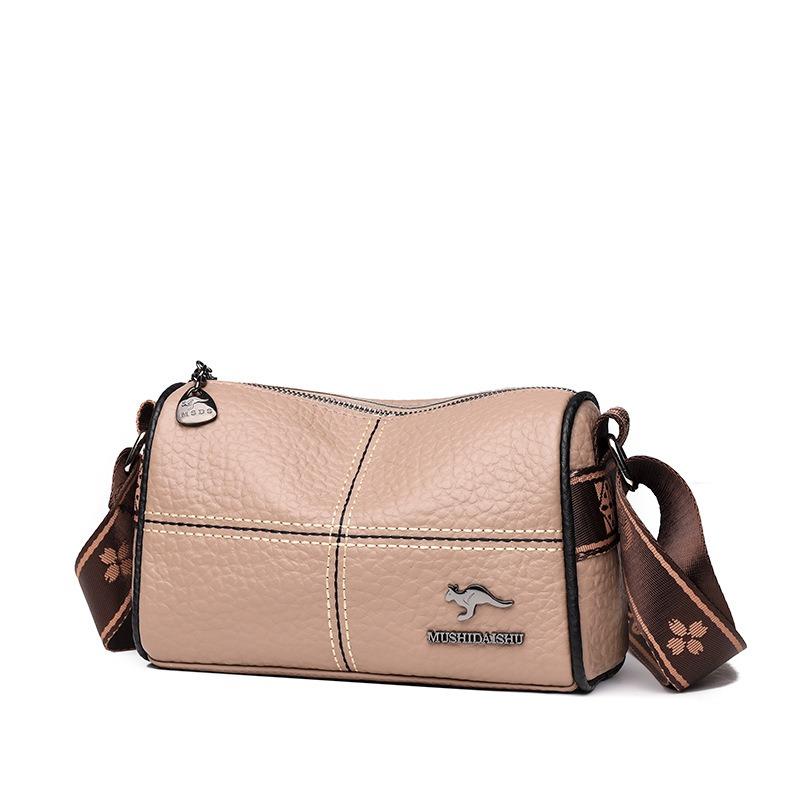 VIA ROMA Leren tas Damestas Eenvoudige mode Brede schouderband Enkele schouder Crossbodytas Hoofdlaag Koeienhuid One Size kaki