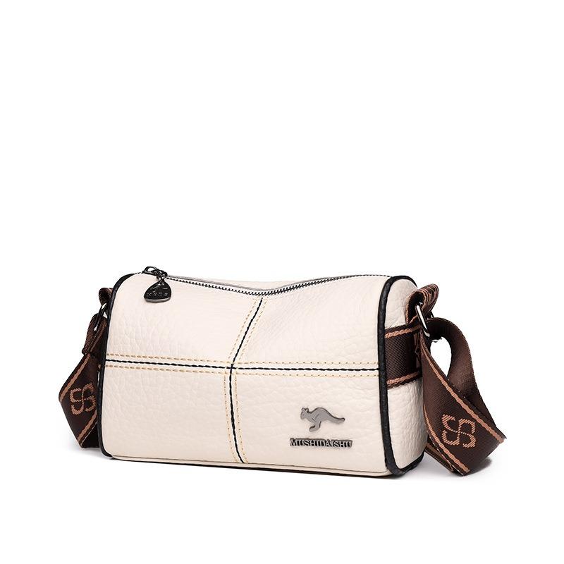 VIA ROMA Leren tas Damestas Eenvoudige mode Brede schouderband Enkele schouder Crossbodytas Hoofdlaag Koeienhuid One Size wit