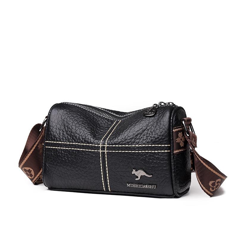 VIA ROMA Leren tas Damestas Eenvoudige mode Brede schouderband Enkele schouder Crossbodytas Hoofdlaag Koeienhuid One Size zwart