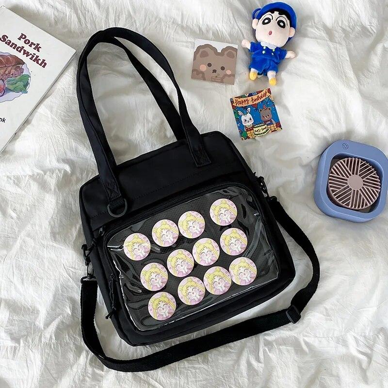 HaiKouLiJinHaiKeJiYouXianGongSi Japanse Stijl Kawaii Itabag Voor Poppen Grote Handtassen Nieuwe Nylon Schooltassen Voor Tienermeisjes Tote Schoudertas JK Crossbody tas zwart