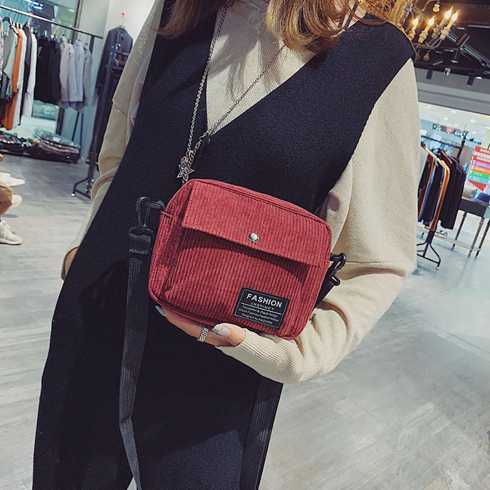 Xingben Two Dames canvas enkele schoudertas kleine vierkante tas corduroy tas rood