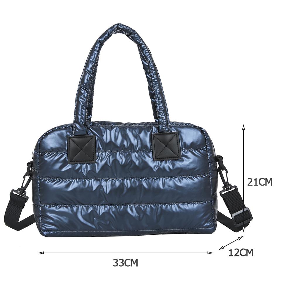 Framont Fashion House Vrouwen Quilted Lattice Handtas Casual Handtas Vrouwelijke Nylon Boodschappentas Winter Puffer Bag Retro Crossbody Tas Effen Kleur Handtas blauw