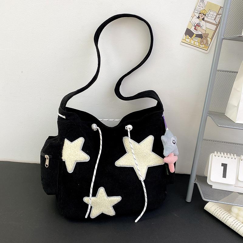 Best Fashion Pavilion Vrouwen Sterpatroon Corduroy Crossbody Tas Casual Tote Lady Eenvoudige Grote Capaciteit Schoudertas Meisje Reis School Boekentas Handtas