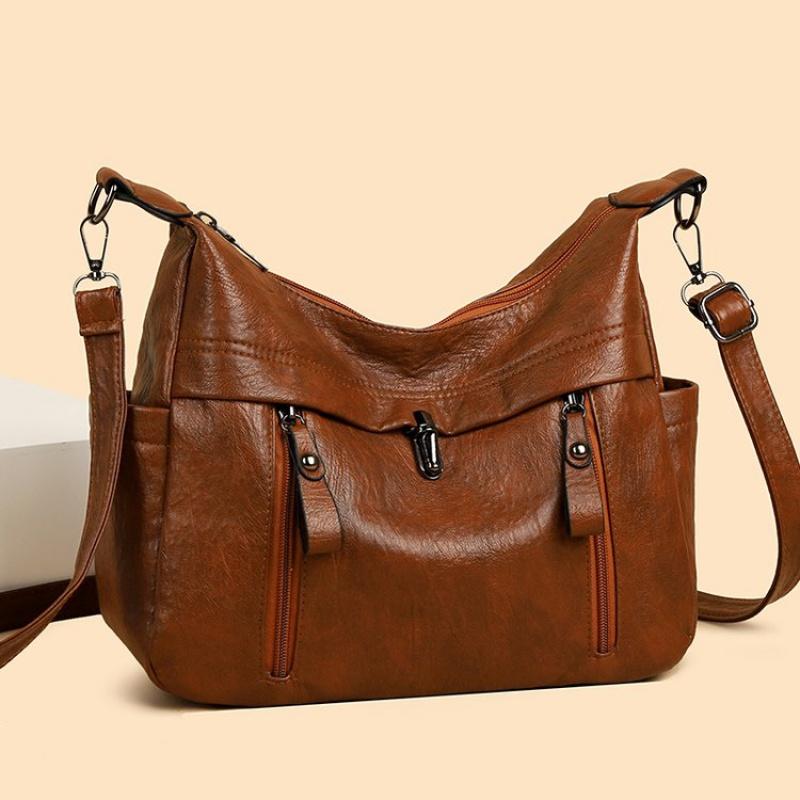 RUWB BAGS 2024 Winter Nieuwe Middelbare Vrouwen Tas Lichtgewicht Meerlaagse Grote Capaciteit Moeder's Schoudertas Ouderen Slot Crossbody Tassen bruin